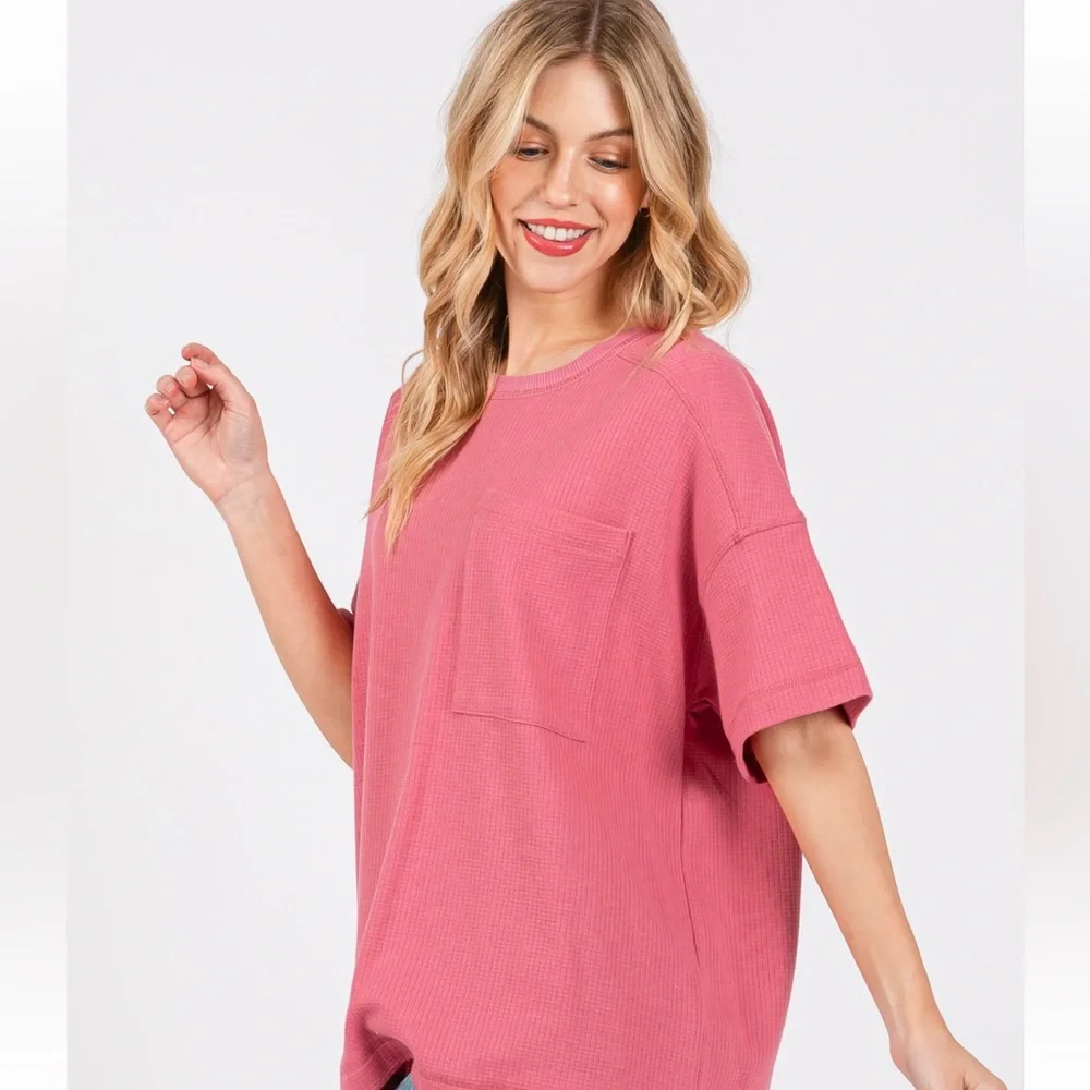 42 Solid Textured Drop Shoulder Top - Picture 4 of 6
